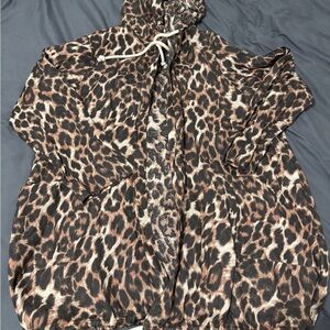 Leopard Print Women's Oversized Hoodie Jacket & Front Pockets